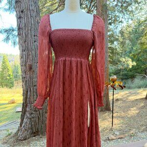 O.P.T. Romantic Smocked Long Seleve Dress